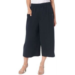 Truth + Style Women Pants Woven ~sz M Cropped Wide Leg Pull On Black A399224